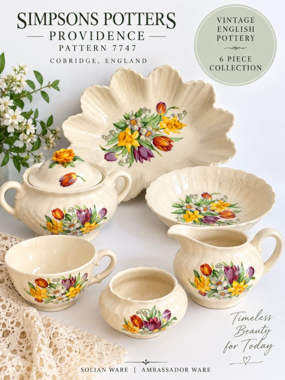 Vintage Simpsons Potters Providence 7747 Floral Ware | 6-Piece Set